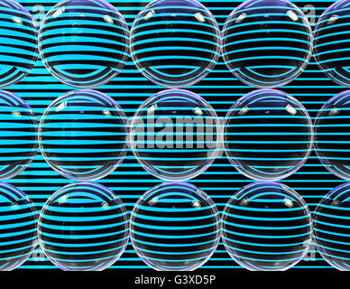 Striped palle di vetro con blu e linee nere - Abstract 3d illustrazione Foto Stock