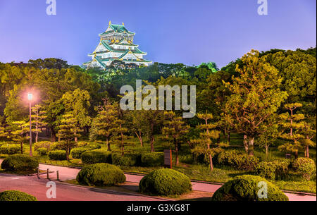 Vista notturna del Castello di Osaka in Giappone Foto Stock