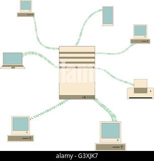 La trasmissione dei dati in una rete di computer tra i dispositivi Illustrazione Vettoriale