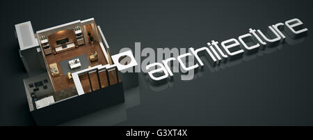 3D Rendering immagine del testo di architettura con piano piano design Foto Stock