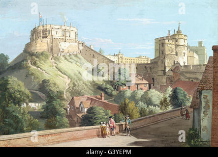 Paul Sandby - Castello di Windsor - La torre rotonda, Royal Court e Devil's Tower dal nero Foto Stock