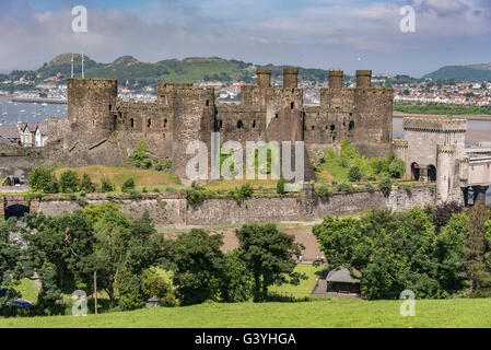 Medieval Conwy Castle Clwyd Galles del Nord sul fiume Conwy. Conway Foto Stock