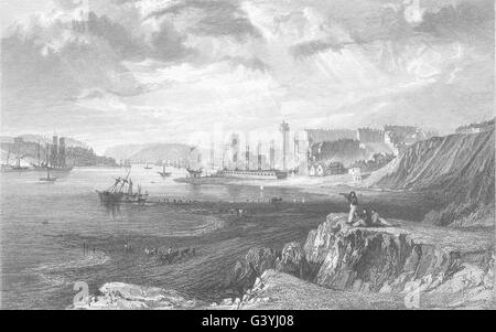DURHAM: Nord & South Shields,presi dalle rocce vicino a Teignmouth (Allom) 1832 Foto Stock