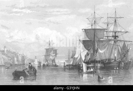 NORTHUMBERLAND: Tyne da South Shields, Durham (Allom) , antica stampa 1832 Foto Stock