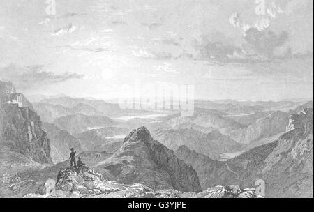 CUMBRIA: vista dal Langdale Pikes, guardando verso sud-est, Westmorland (Allom) 1832 Foto Stock