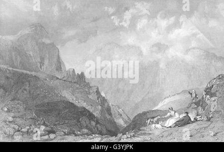 CUMBRIA: vista dal Langdale Pikes, verso Bowfell, Westmorland (Allom) , 1832 Foto Stock