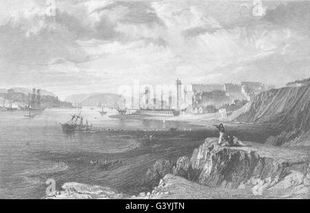 DURHAM: Nord & South Shields, presi dalle rocce vicino (Tynemouth Allom) 1832 Foto Stock