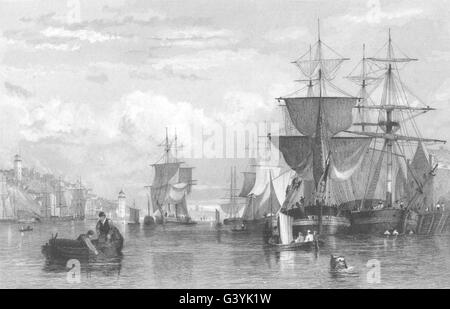 NORTHUMBERLAND: Tyne da South Shields, Durham (Allom) , antica stampa 1832 Foto Stock