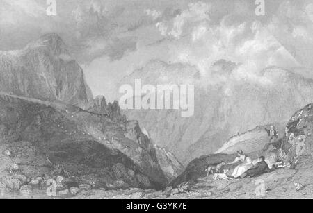 CUMBRIA: vista dal Langdale Pikes, verso Bowfell, Westmorland (Allom) , 1832 Foto Stock