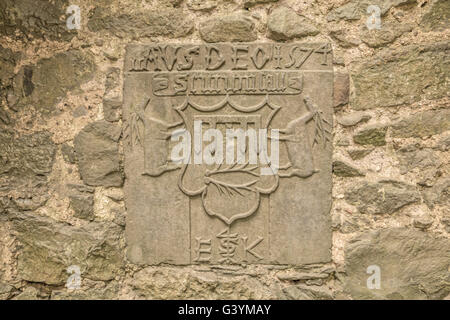 Medievale in pietra scolpita tablet visualizzati nel piccolo museo di San Patrizio Rocca di Cashel,Tipperary, munster, irlanda. Foto Stock