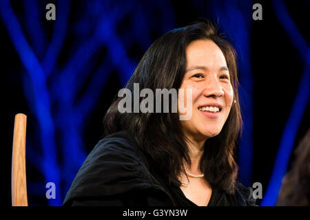 Angela Duckworth: Psicologo americano. Vincitore 2013 MacArthur Fellowship. Autore del libro "Grit: la potenza della passione e perseveranza' all'Hay Festival della letteratura e delle arti, Wales UK Maggio 2016 Foto Stock