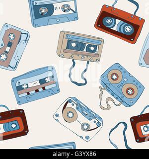 Cassetta Audio. seamless pattern. Illustrazione Vettoriale