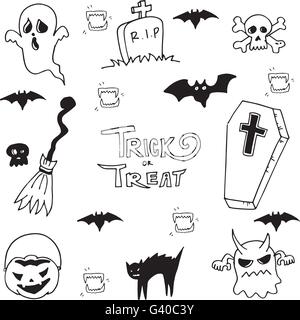 Halloween cat e ghost doodle Illustrazione Vettoriale