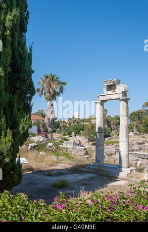 Colonne in marmo, Antica Agora, la città di Kos, Kos (Cos), del Dodecaneso, Egeo Meridionale Regione, Grecia Foto Stock