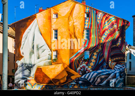 Al Hilo del Tiempo. Itinerario murale di Vitoria, IMVG. Calle Chiquita nº 9. Vitoria-Gasteiz, Álava, Paese Basco, Spagna, Europa Foto Stock