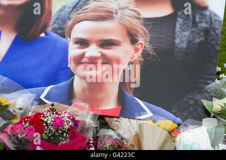 Londra, Regno Unito. 17 Giugno, 2016. La Folla di crescere a pagare rispetto al santuario di fortuna in piazza del Parlamento in onore di manodopera britannica MP Jo Cox che è stato assassinato in Birstall Yorkshire il 16 giugno Credito: amer ghazzal/Alamy Live News Foto Stock