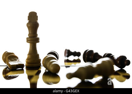 Pezzi di scacchi del re in piedi su una scacchiera.soft focus Foto Stock