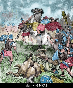 La morte del Romano Imperatore Giuliano di apostata (331-363). La guerra contro la Sasanids, Persia. Incisione, colorato. Xix secolo. Foto Stock