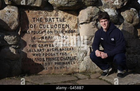 Rugby Union - 2011 RBS 6 Nations U20s - Scozia / Irlanda - Scotland Photo Call - Culloden Battlefield. Harry Leonard, capitano della squadra di Scozia sotto-20 durante una fotocall al campo di battaglia di Culloden, Inverness. Foto Stock