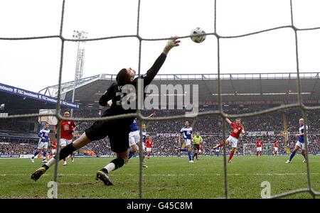 Il portiere di Birmingham, ben Foster, si immerge invano come West James Morrison di Bromwich Albion segna il secondo obiettivo del suo fianco il gioco Foto Stock