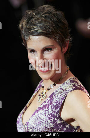 Tamsin Greig arriva ai Laurence Olivier Awards 2011 al Theatre Royal di Londra. Foto Stock