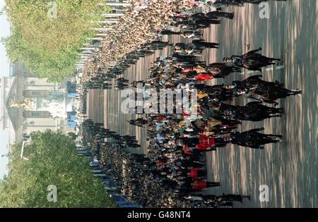 The MALL cortege. La vista lungo il Mall come il corteo funebre di Diana, Principessa di Galles fa il suo modo per l'Abbazia di Westminster. Foto Stock