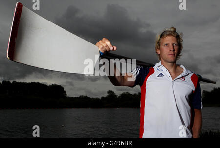 Canottaggio - Annuncio della squadra di canottaggio della Gran Bretagna - Lago di canottaggio di Redgrave e Pintent. Andy Triggs Hodge, il vogatore della Gran Bretagna, durante l'annuncio della squadra di canottaggio GB al lago di canottaggio di Redgrave e Pintent, Caversham. Foto Stock