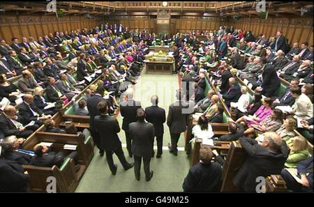 L'Aula di discussione durante il primo ministro di domande nella Camera dei Comuni di Londra. Foto Stock