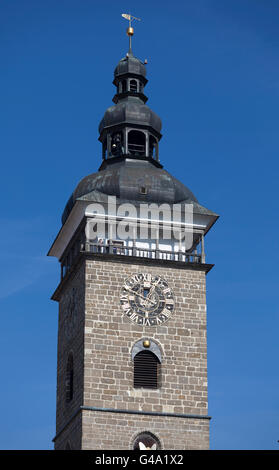 Torre Nera, quartiere storico di Ceske Budejovice, noto anche come Budweis, Budvar, Boemia del Sud, Repubblica Ceca, Europa Foto Stock