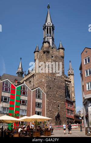 Granusturm torre che è la torre orientale della City Hall, City Hall, Aachen, Renania, Renania settentrionale-Vestfalia Foto Stock