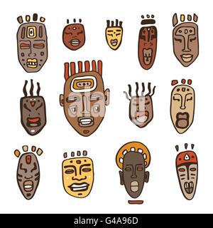 Set di maschere africane. Illustrazione Vettoriale