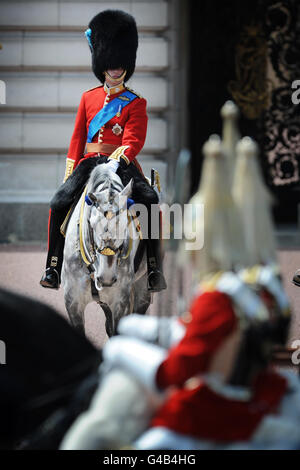 Il Duca di Cambridge frequenta la rivista del colonnello a Buckingham Palace, Londra. Foto Stock