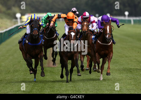 Jockey Ted Durcan su Manoori (c) guida il campo Il modo di vincere il Free Racing Post modulo a. totesport.com handicap Foto Stock