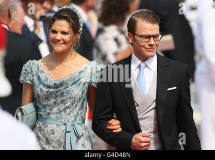 Stergotland in arrivo per il matrimonio del Principe Alberto II di Monaco e Charlene Wittstock a Place du Palais. Foto Stock