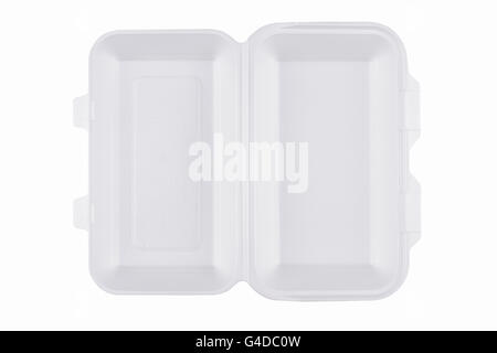 Parte superiore orizzontale vista di un vuoto aperto pasto bianco pack isolato Foto Stock