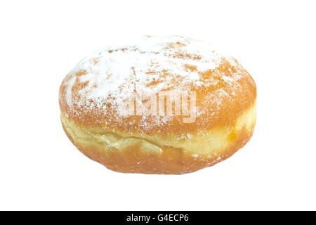 Berliner ciambella in polvere con lo zucchero isolato su bianco Foto Stock