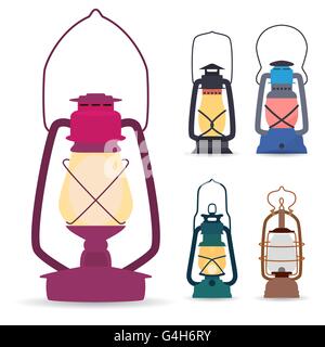 Set di diversi tipi di lampade ad olio in uno stile piatto . Mal di vettore Illustrazione Vettoriale