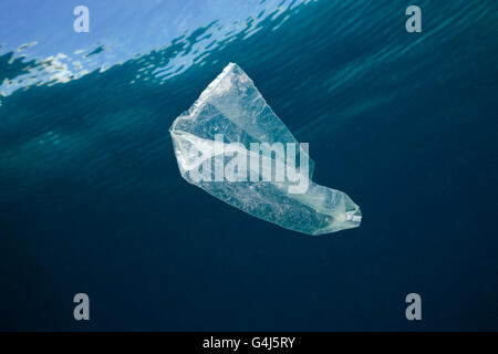 Sacchetto di plastica alla deriva in oceano, Indo pacifico, Indonesia Foto Stock