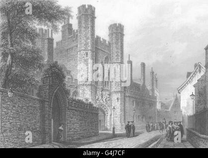 CAMBRIDGE: St. John's College. Portale di ingresso. (Le Keux), antica stampa c1842 Foto Stock