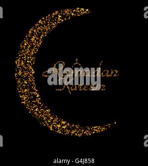 Il Ramadan Kareem sfondo con luna e calligrafia Testo Made di Golden coriandoli Illustrazione Vettoriale