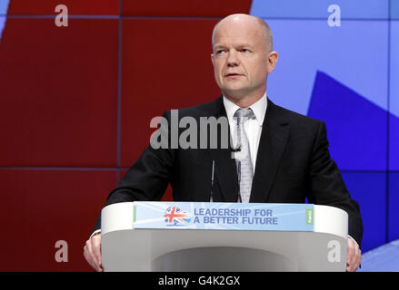 Il Segretario agli Esteri William Hague si rivolge alla Conferenza del Partito conservatore a Manchester. Foto Stock