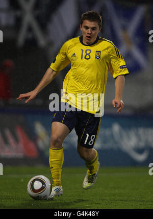 James Forrest scozzese durante la partita di qualificazione UEFA Euro 2012 allo stadio Rheinpark di Vaduz. Foto Stock