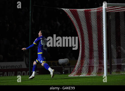 Ross McCormack di Leeds United festeggia il secondo gol del suo fianco durante la partita del campionato Npower allo stadio Keepmoat, Doncaster. Foto Stock