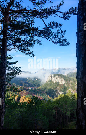 Vista dal 20 Shilling vedute della ferrovia di Semmering con il viadotto Kalte-Rinne , il Polleroswand , Rax, Austria, Niederöster Foto Stock