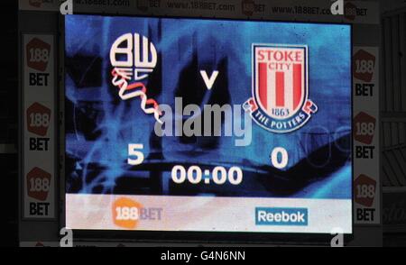 Calcio - Barclays Premier League - Bolton Wanderers v Stoke City - Reebok Stadium. Vista generale del quadro di valutazione a tempo pieno Foto Stock