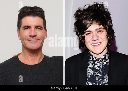 Composite di foto di file di Simon Cowell (a sinistra) e Frankie Cocozza (a destra) come il boss X Factor ha detto che Frankie ha 'saltato una meravigliosa opportunità' dopo che l'adolescente speranzoso è stato asseito dalla concorrenza per la sua droga vanta. Foto Stock