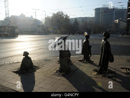 Vista sulla città, Breslavia, Polonia. Arte di strada a Wroclaw Foto Stock