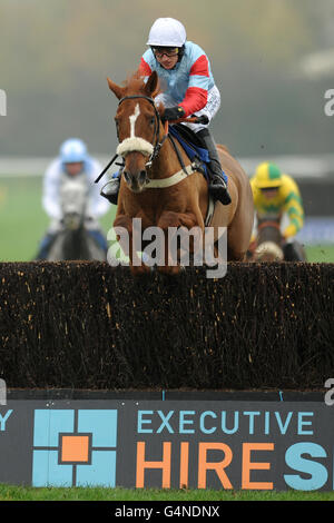 Jockey Paddy Brennan su Lexicon Lad sulla strada per Vincere il 40° anniversario delle notizie di noleggio Executive Novices' handicap Chase Foto Stock