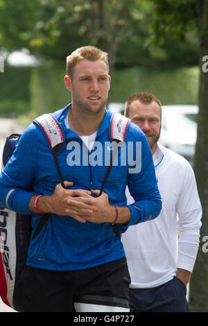 Wimbledon Londra,UK. Il 19 giugno 2016. Professionale americano jack lettore calzino arriva a tutti i Club in Inghilterra per la pratica prima del 2016 Wimbledon Tennis championships Credito: amer ghazzal/Alamy Live News Foto Stock