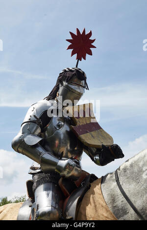 Eltham Palace e Gardens, Londra, Regno Unito. 19 giugno 2016. I cavalieri che partecipano nell'annuale Gran giostra medievale a Eltham Palace e Giardini. Diversi Cavalieri provenienti da Regno Unito e Francia Credito: Brian Doherty/Alamy Live News Foto Stock